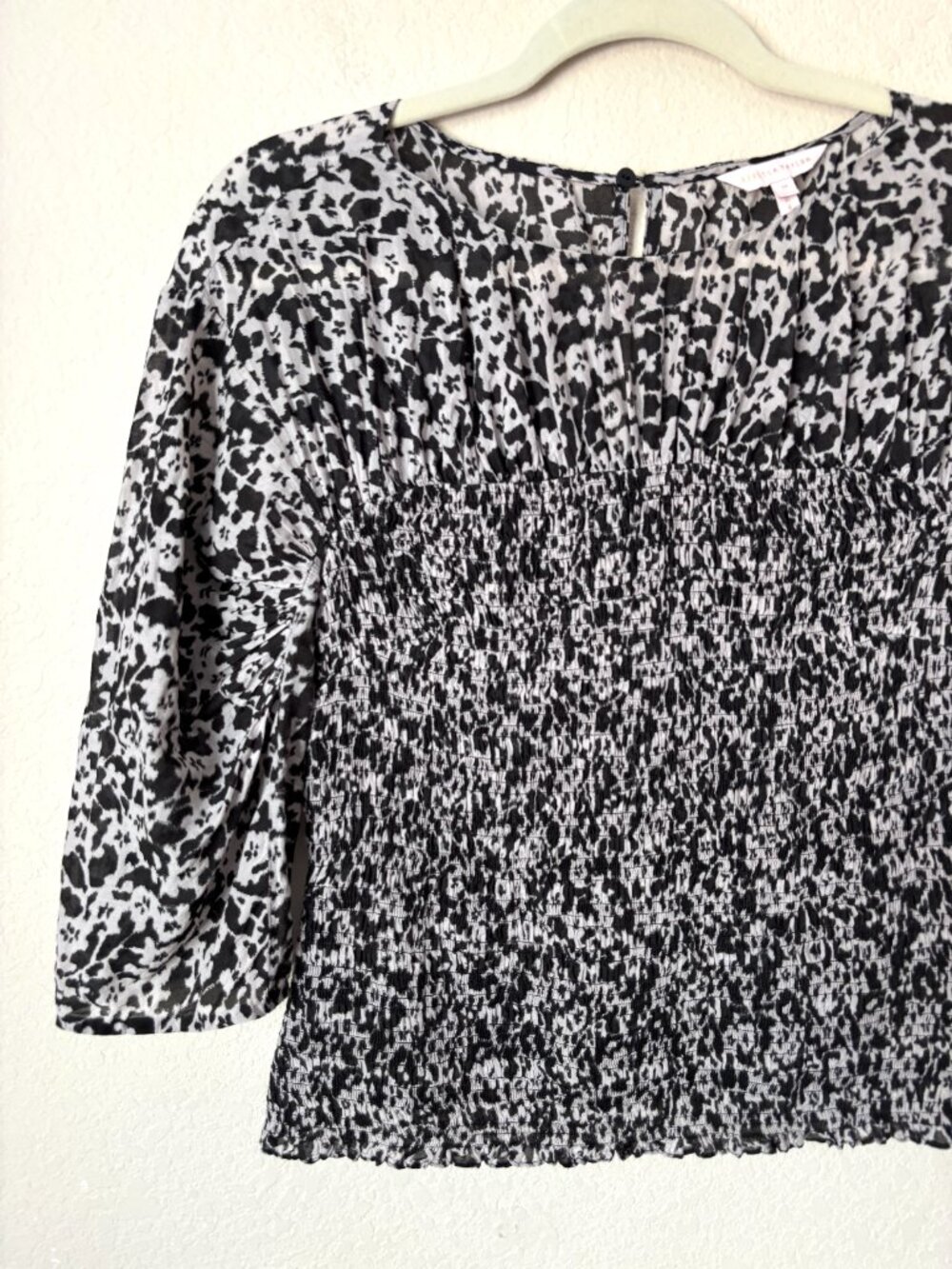 Rebecca Taylor Silk Cotton Blend Smocked Ruched Osaka Blouse - Picture 5 of 12
